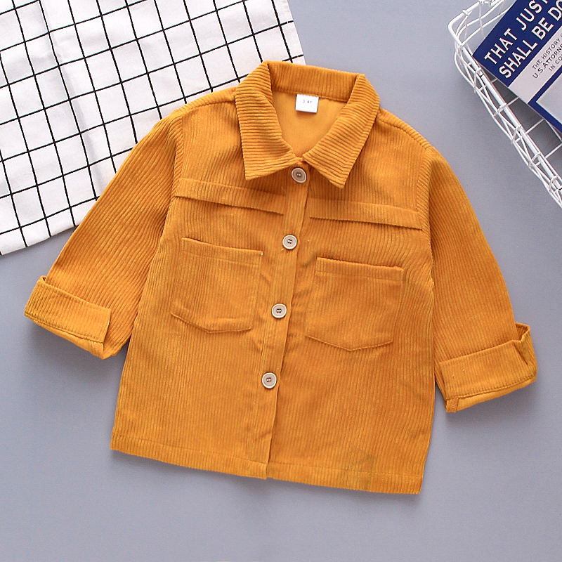 

Toddler Boy Lapel Collar Button Design Yellow Corduroy Jacket with Pocket
