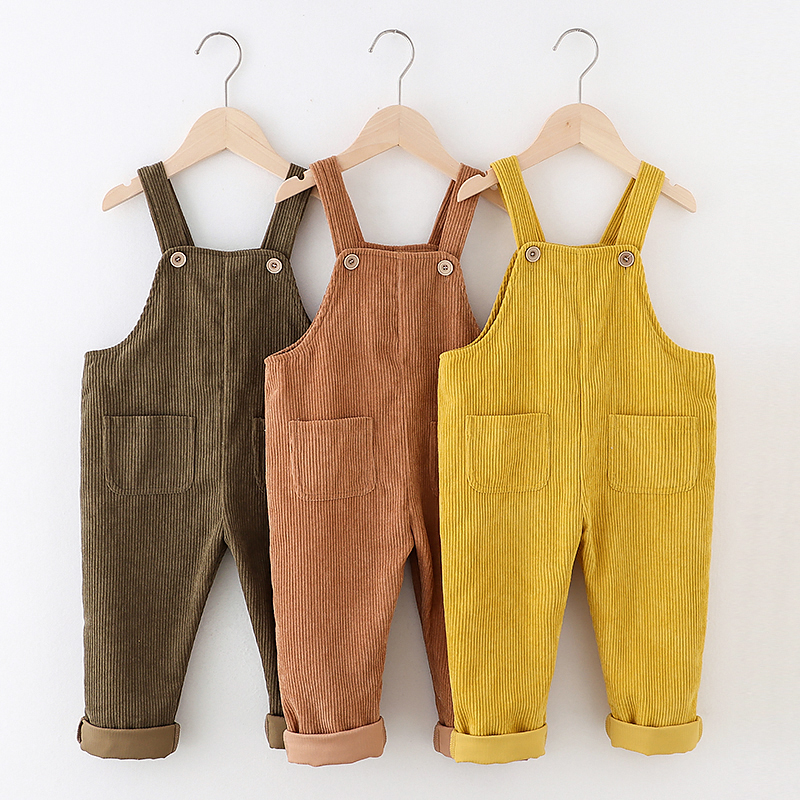 

Toddler Girl/Boy Button Design Solid Corduroy Overalls with Pocket