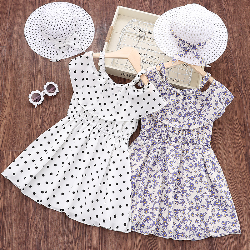 

2-piece Toddler Girl Floral Polka dots Print and Hat Set
