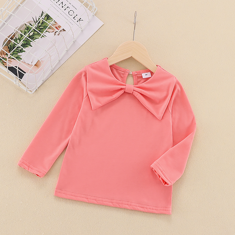 

Toddler Girl Bowknot Collar Long-sleeve Solid Top