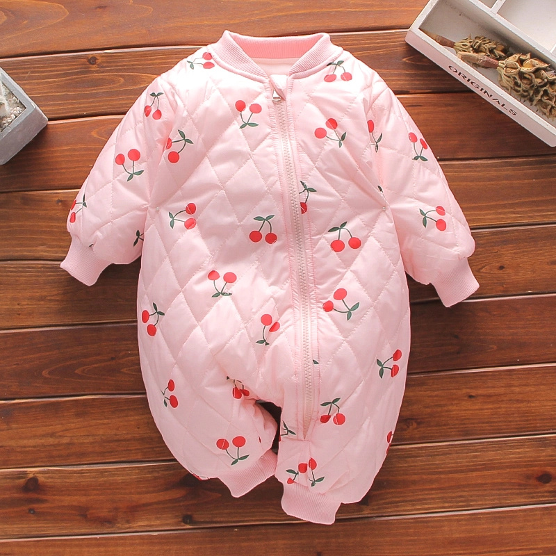 

Cherry Print Pink / White Long-sleeve Baby Winter Snowsuit Jumpsuit