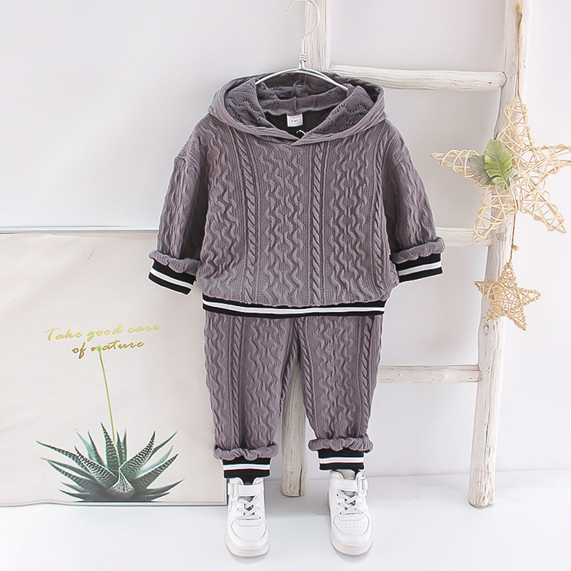

2-piece Toddler Boy Striped Cable Knit Hooded Sweater and Elasticized Pants Set