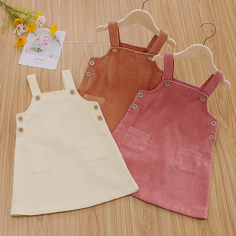 

Toddler Girl Button Design Solid Overall Dress with Pocket