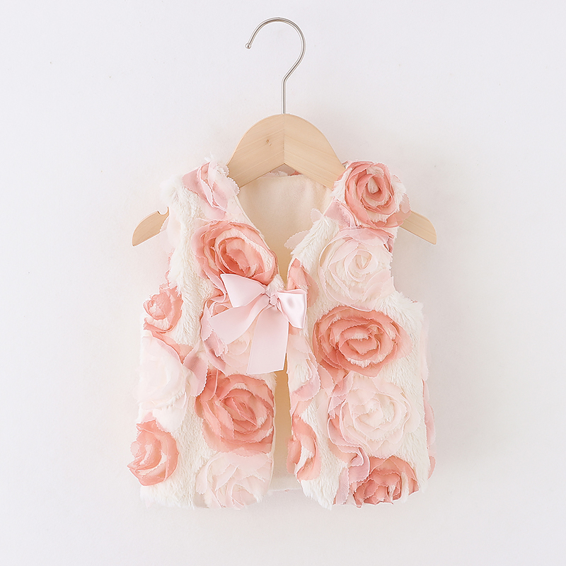 

Allover Rose Fleece Baby Vest Sleeveless Coat Jacket