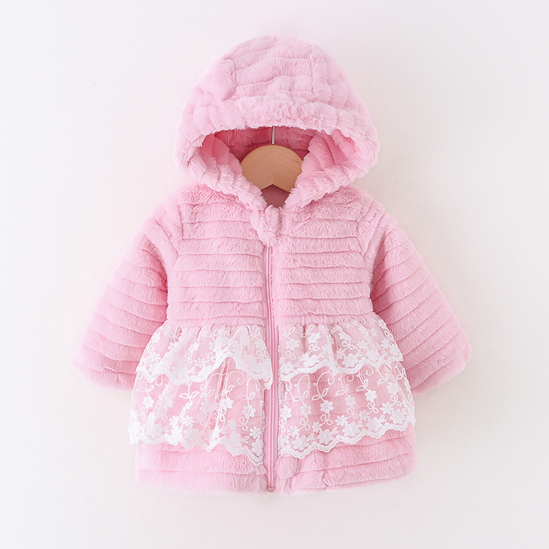 

Solid Pink Hooded Fleece Long-sleeve Baby Coat Jacket