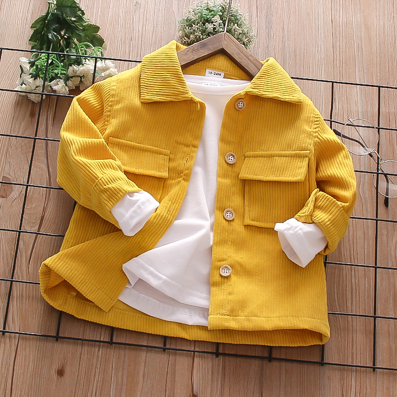 

Toddler Girl/Boy Lapel Collar Button Down Solid Corduroy Coat Jacket