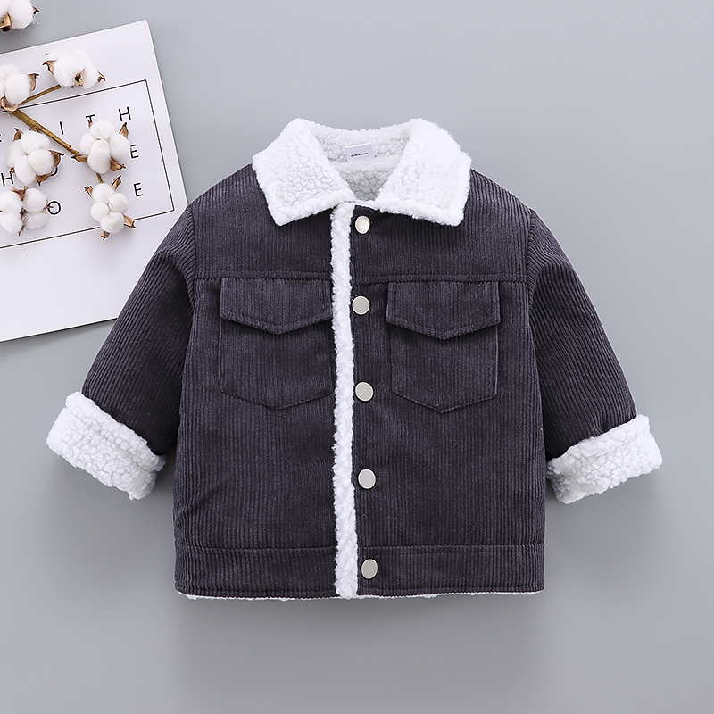 

Toddler Boy Lapel Collar Button Design Fuzzy Coat Jacket