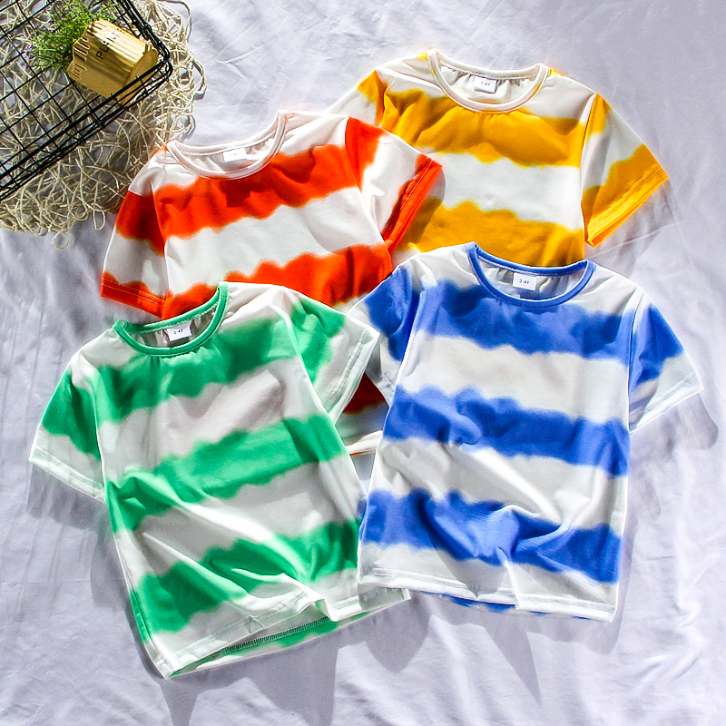 

Toddler Boy Tie Dye Colorblock Round-collar Casual Tee