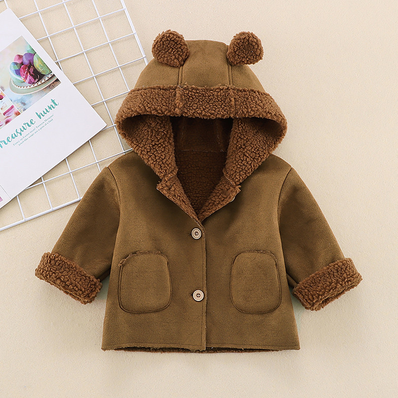 

Toddler Boy Button Ear Design Fuzzy Suede Coat Jacket