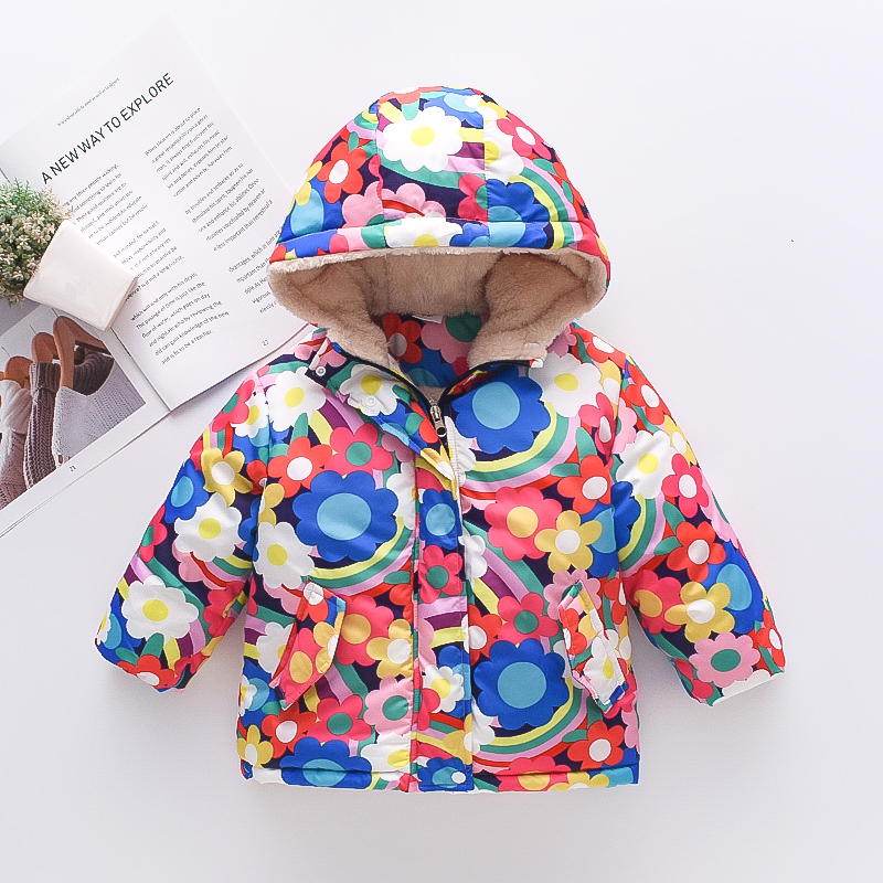

Toddler Girl Floral Rainbow Print Fleece Lined Hooded Coat