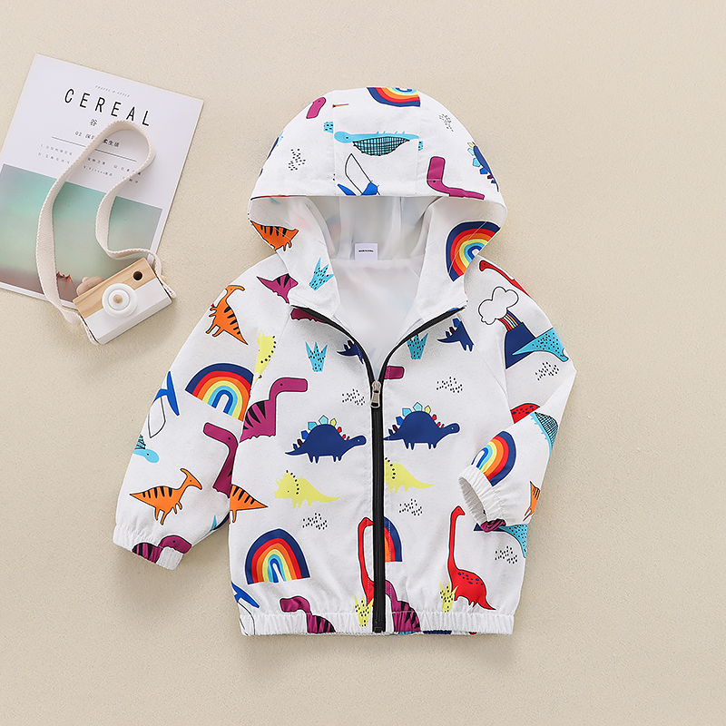 

Baby Boy Dinosaur Rainbow Print Zipper Hooded Jacket