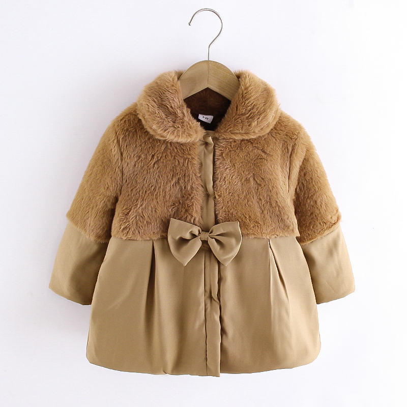

Toddler Girl Doll Collar Bowknot Design Fuzzy Coat