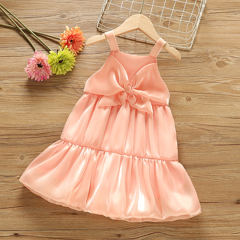 

Toddler Girl Sweet Bowknot Design Sleeveless Mesh Pink Dress