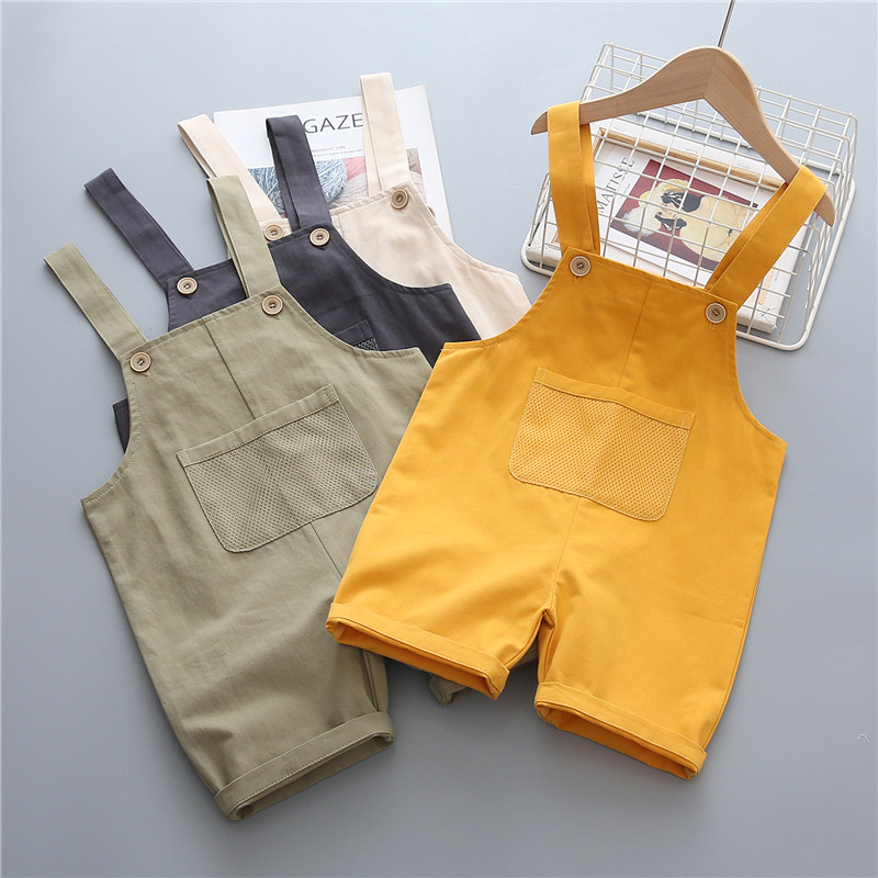 

Toddler Boy Casual Solid Color Pocket Design Overalls