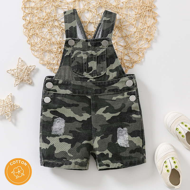 

100% Cotton Baby Boy Camouflage Denim Overalls Shorts