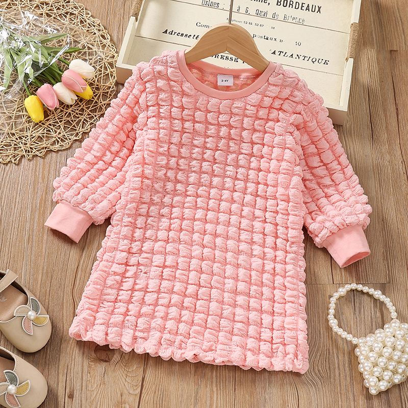 

Toddler Girl Sweet Textured Long-sleeve Pink Dress