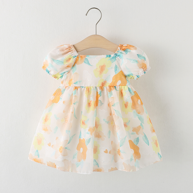 

Baby Girl Floral Print Square Neck Puff-sleeve Dress
