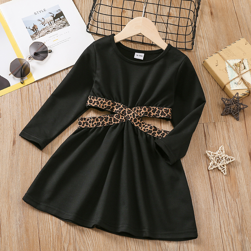 

Toddler Girl Trendy Leopard Print Cut Out Long-sleeve Dress