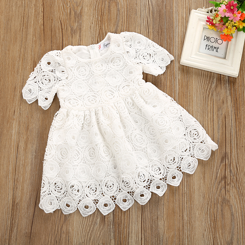 

Baby / Toddler Girl Hollow Out Lace Short-sleeve Dress