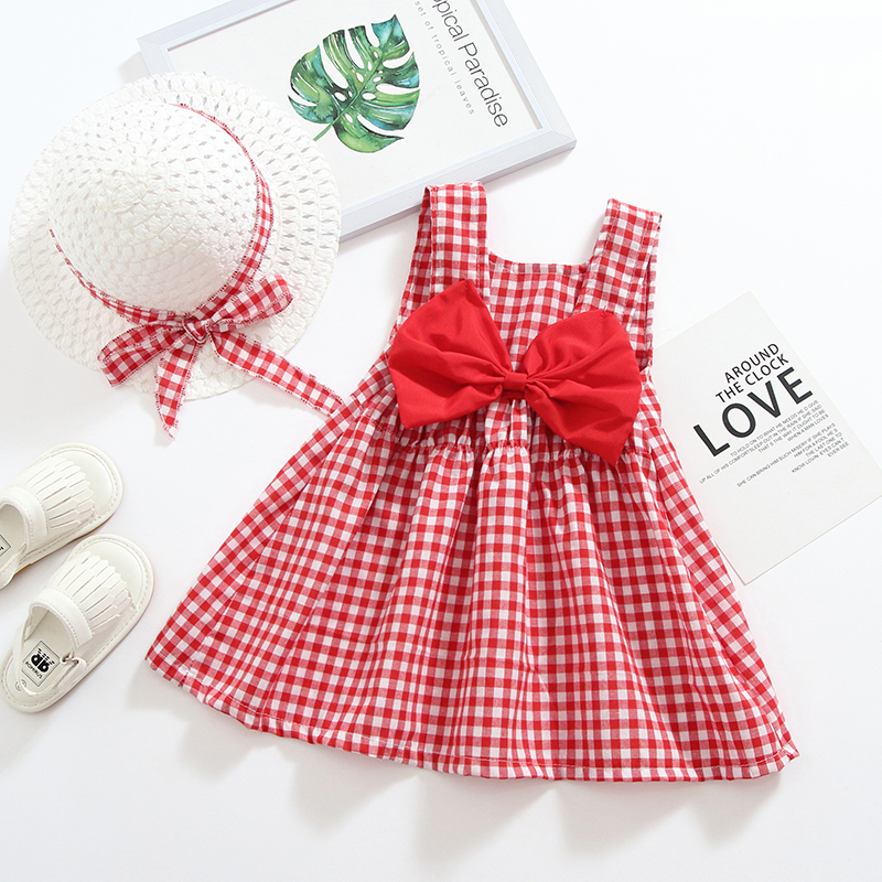 

Baby Bowknot Plaid Dress and Hat
