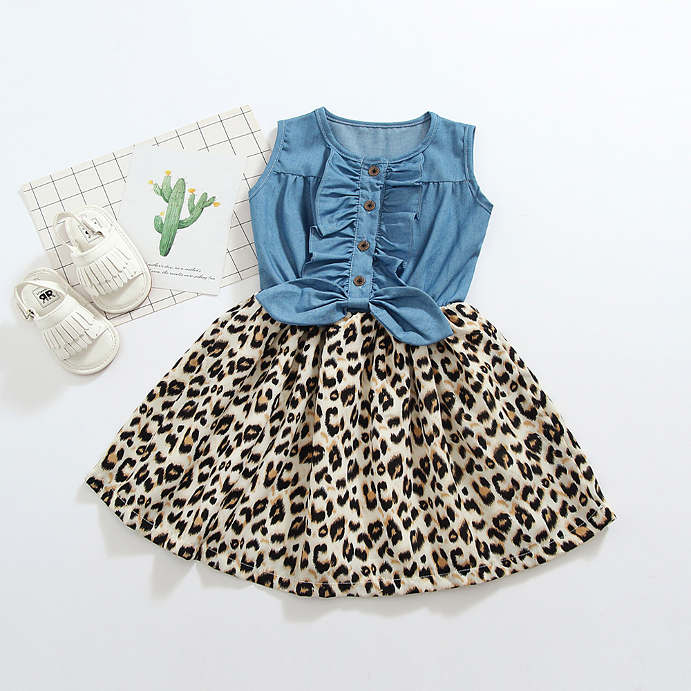 

Leopard Print Knotted Sleeveless Denim Dress