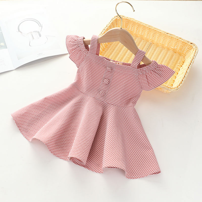 

Baby's Clothing Female Plaid Baby Dress short-sleeve Cotton Princess Dress