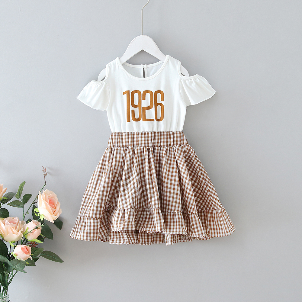 

Toddler Girl Letter Print Plaid Dress
