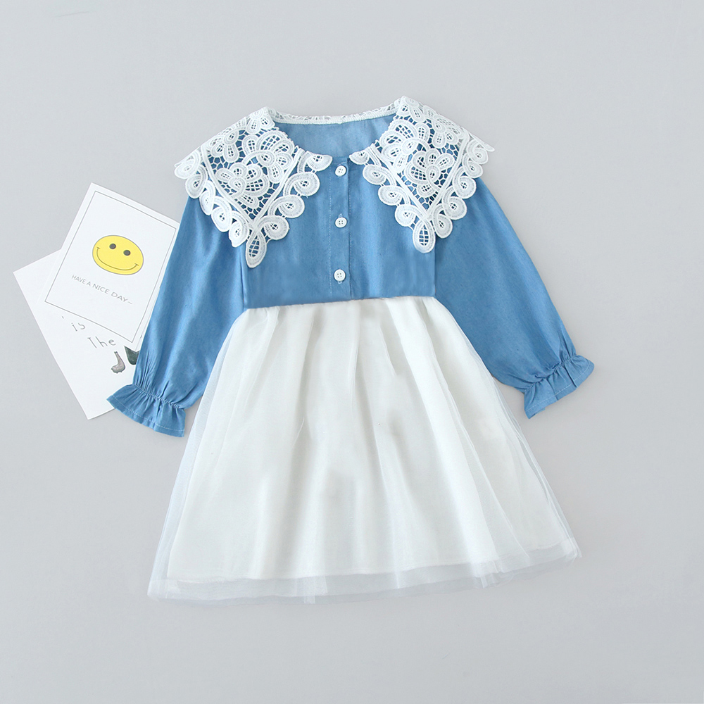 

Baby / Toddler Lace Collar Mesh Splice Long-sleeve Dress