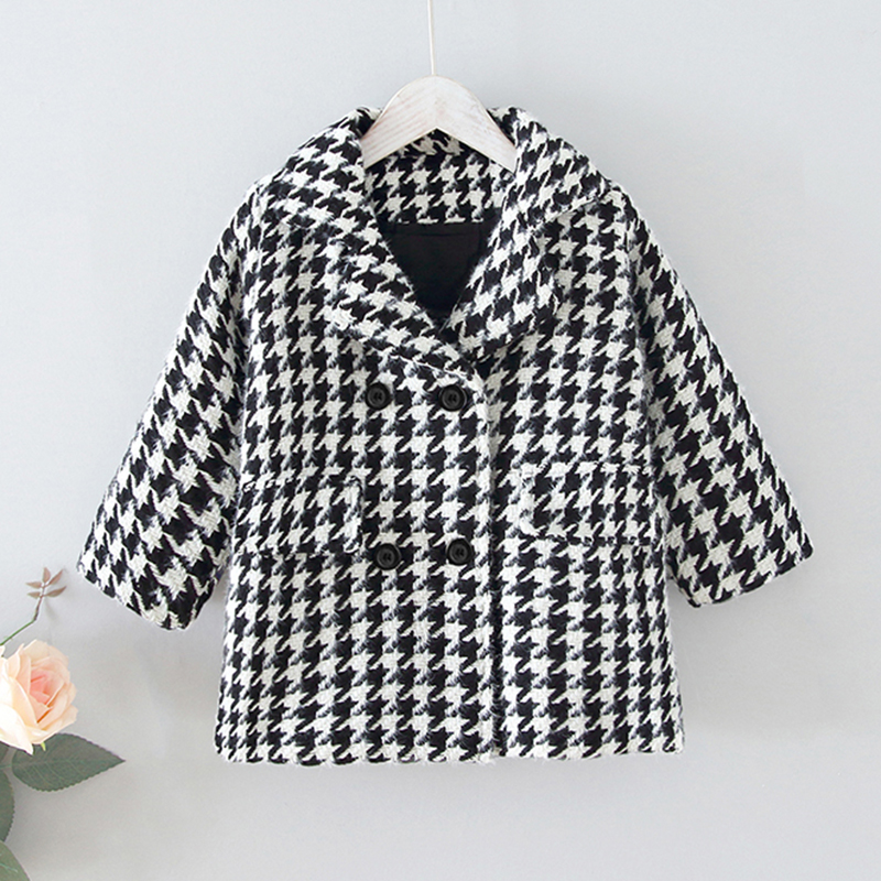 

Baby / Toddler Elegant Houndstooth Polo collar Coat
