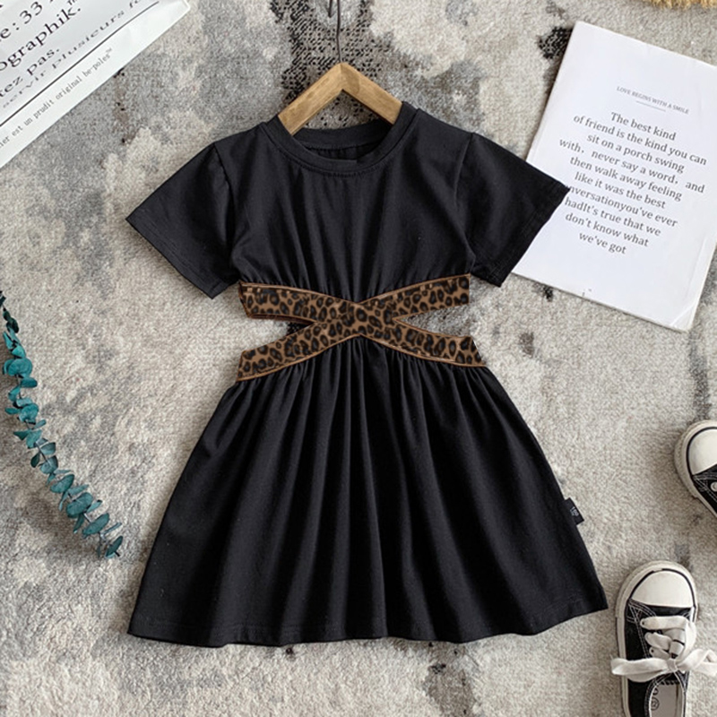 

1pc Toddler Girl Cotton Short-sleeve Leopard Dress