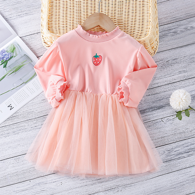 

1pc Toddler Girl Long-sleeve Strawberry Dress
