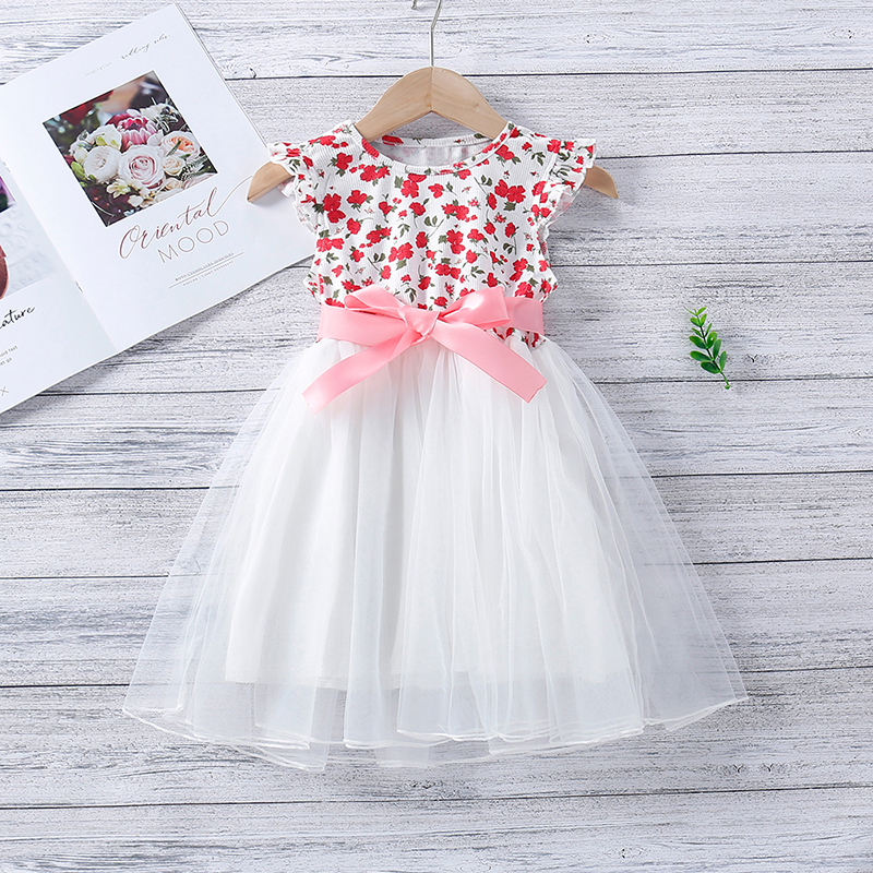 

Toddler Girl Floral Print Splice Mesh Princess Dress