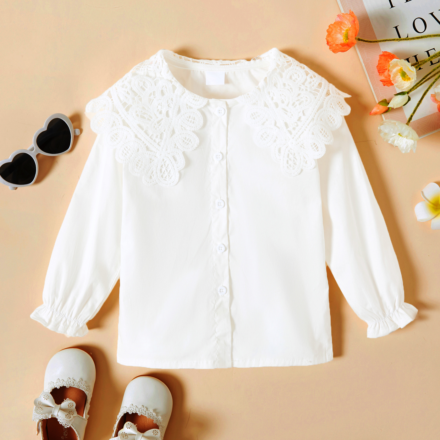 

Baby / Toddler Lace Collar White Long-sleeve Shirt