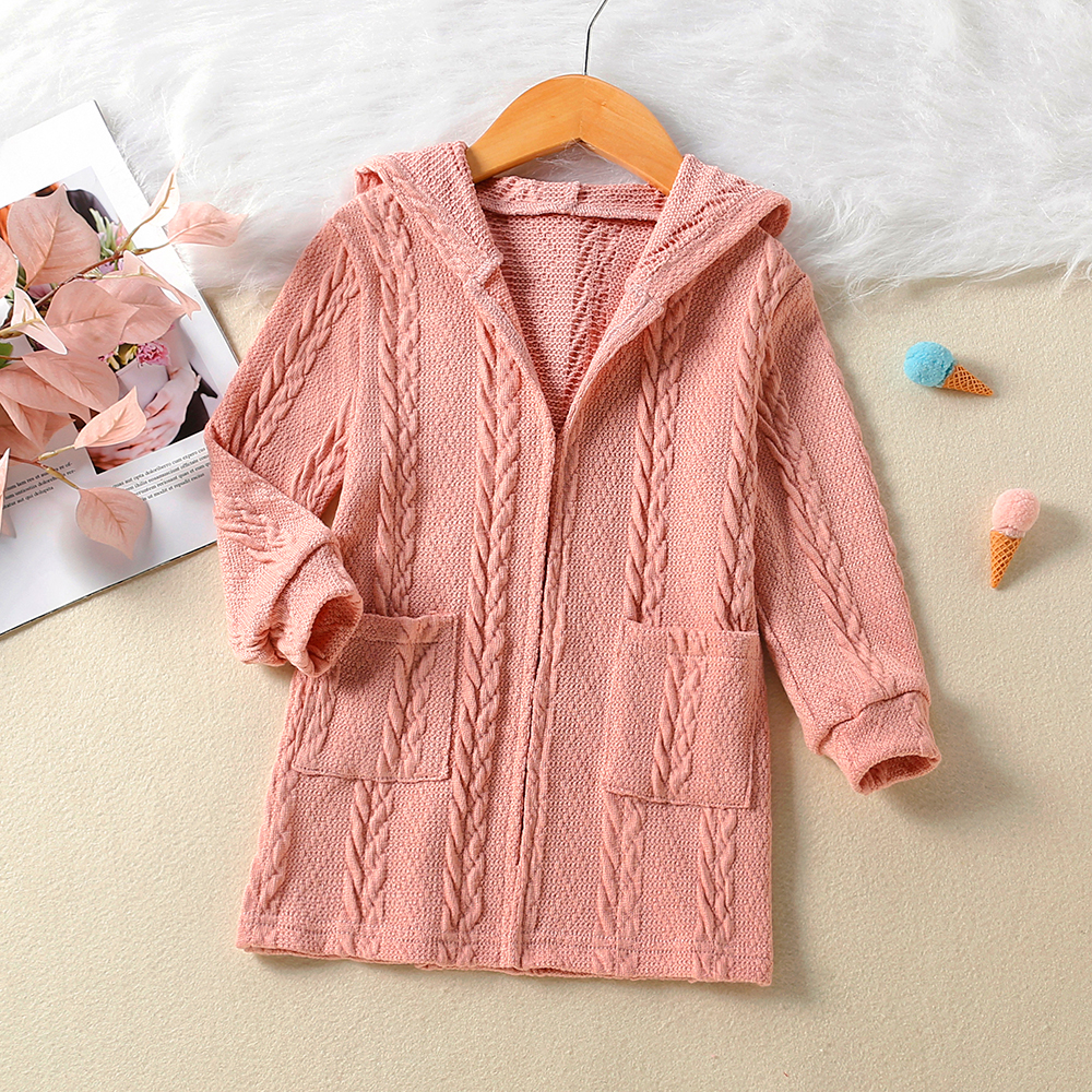 

Toddler Girl Cable Knit Textured Pink Hooded Sweater