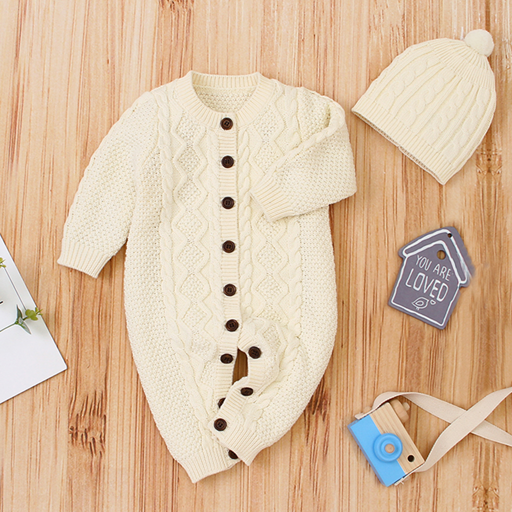 

100% Cotton 2pcs Solid Knitted Long-sleeve Baby Set