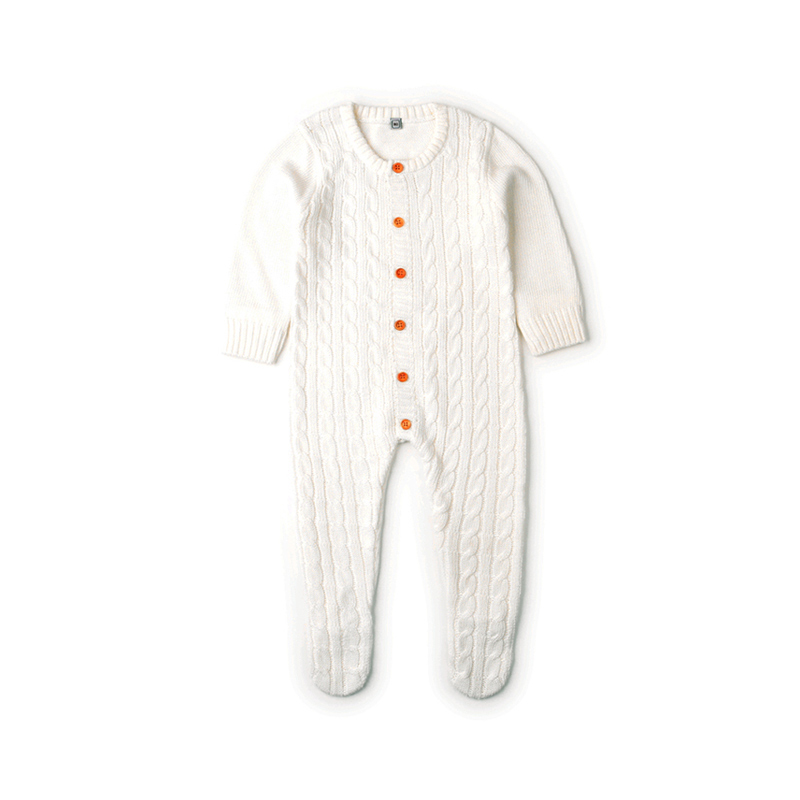 

Baby's Long Sleeves Solid Knitted Footie Jumpsuit
