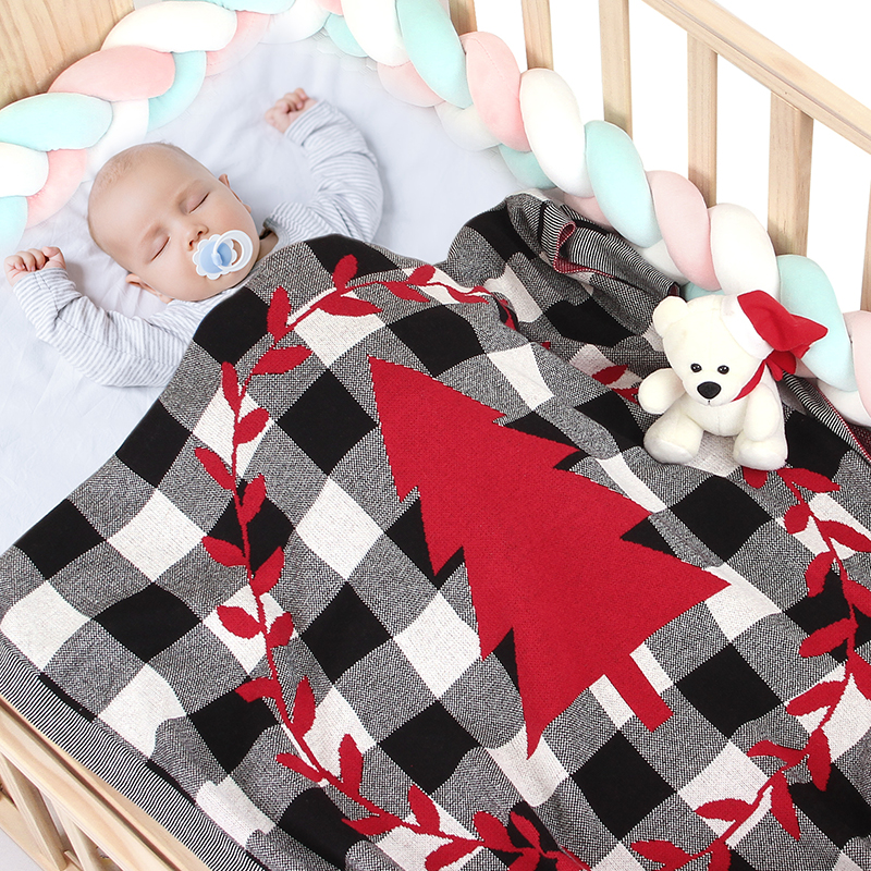 

Soft Tree Print Plaid Knitted Blanket