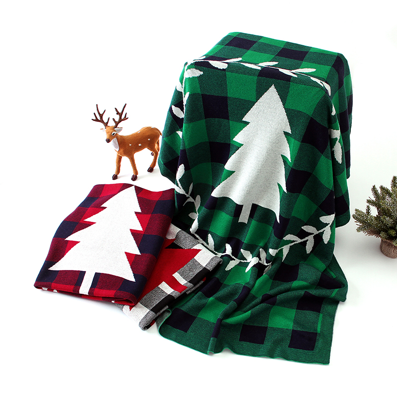 

Tree Print Plaid Knitted Baby Blanket