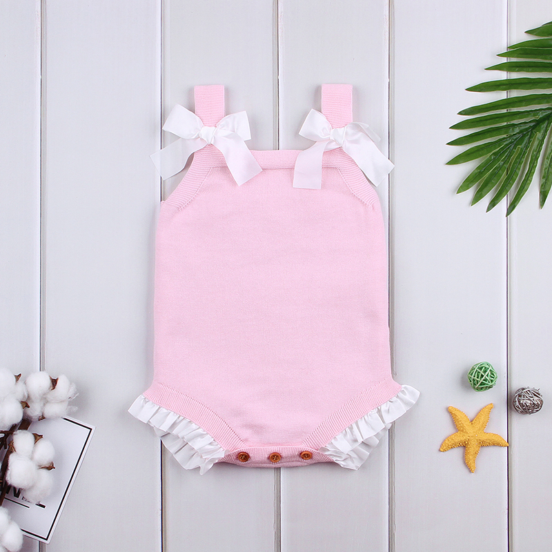 

Baby Solid Knitted Bowknot Decor Sleeveless Romper