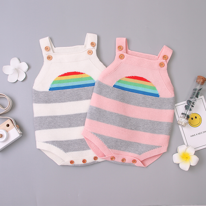 

Baby Girl Knitted Rainbow Stripe Sleeveless Romper