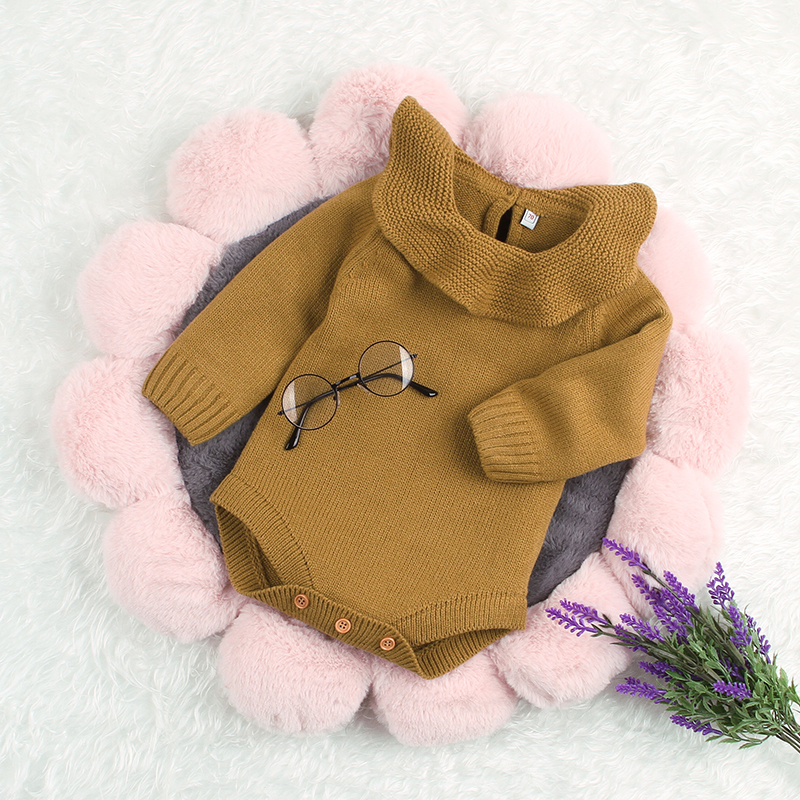 

Baby Girl Solid Knitted Ruffle Collar Long-sleeve Romper