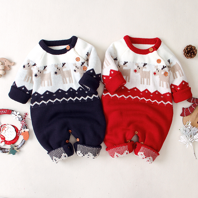 

Baby Christmas Elk Knitted Jumpsuits
