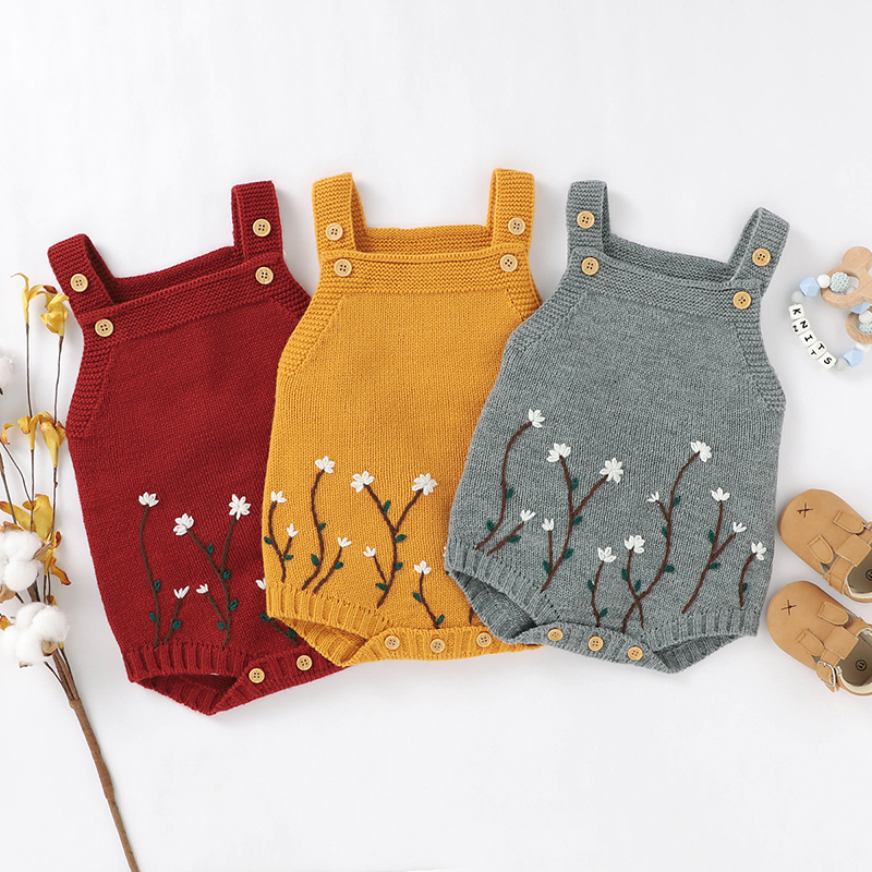 

Baby Floral Embroidered Knitted Strappy Bodysuits