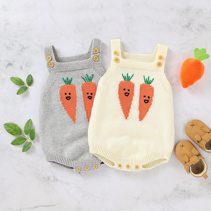 

Baby Carrot Button Decor Knitted Strappy Romper