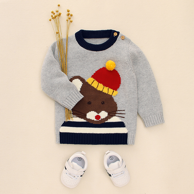 

Baby / Toddler Cartoon Mouse Print Long-sleeve Knitted Sweater (No shoes)