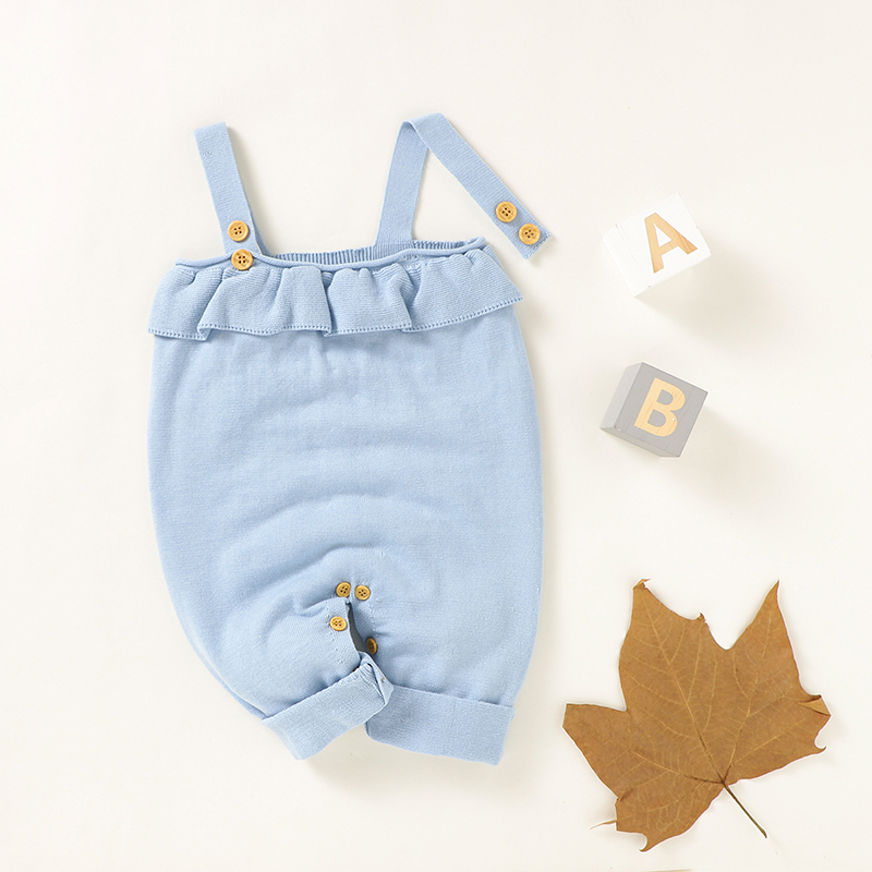 

Baby Sleeveless Ruffled Solid Knitted Casual Jumpsuit