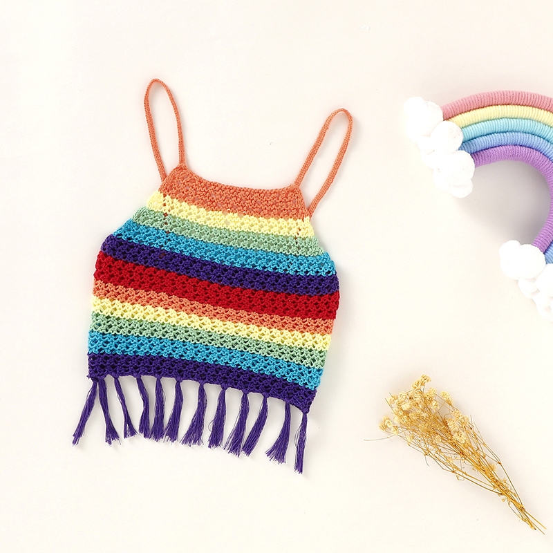 

1pc Baby Girl Rainbow Sling Cotton Summer Cute Top Clothes