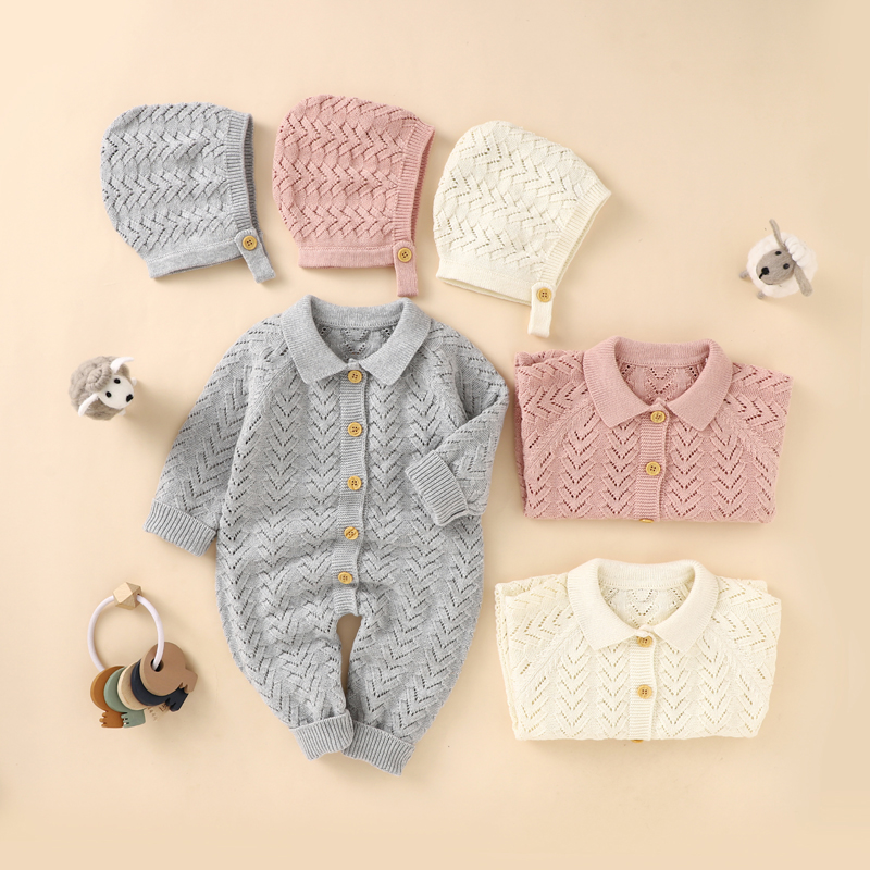 

100% Cotton 2pcs Solid Lapel Collar Long-sleeve Baby Set