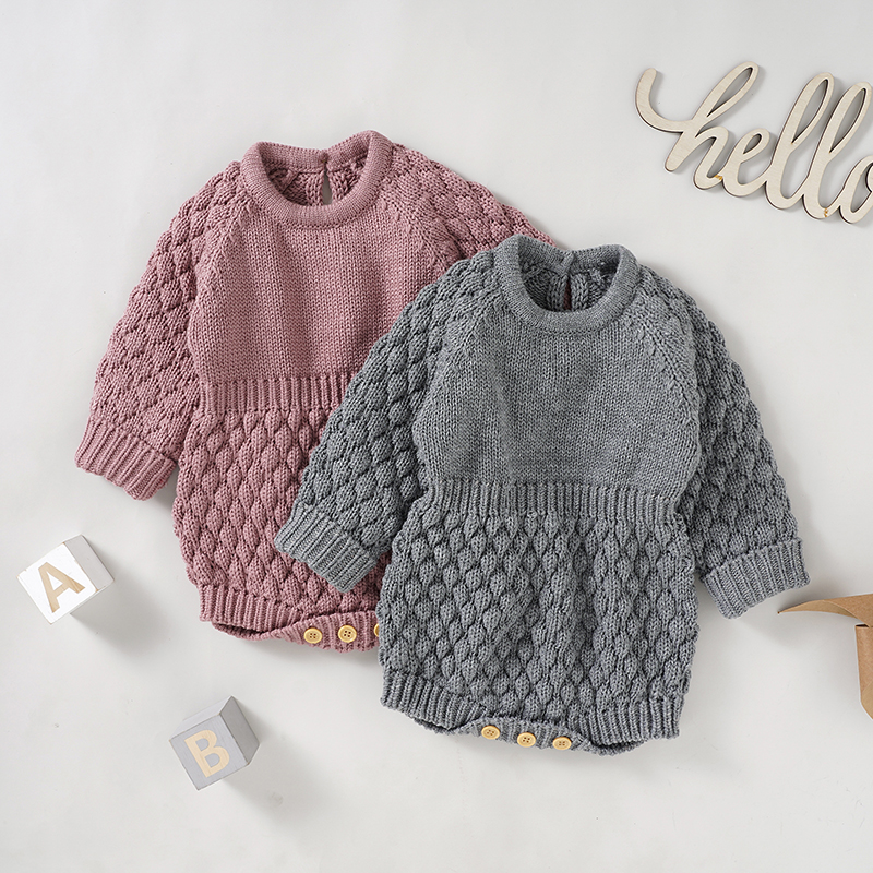 

Baby Boy/Girl Solid Cable Knit Long-sleeve Romper