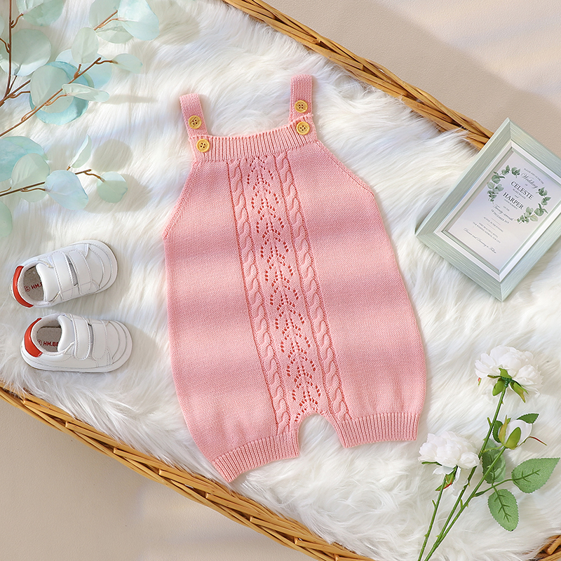 

100% Cotton 2pcs Baby Boy/Girl Solid Knitted Hollow Out Sleeveless Romper with Hat Set
